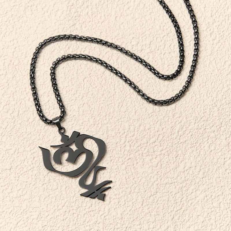 Schwarze Kette Edelstahl Om Symbol geometrischer Anhänger elegant