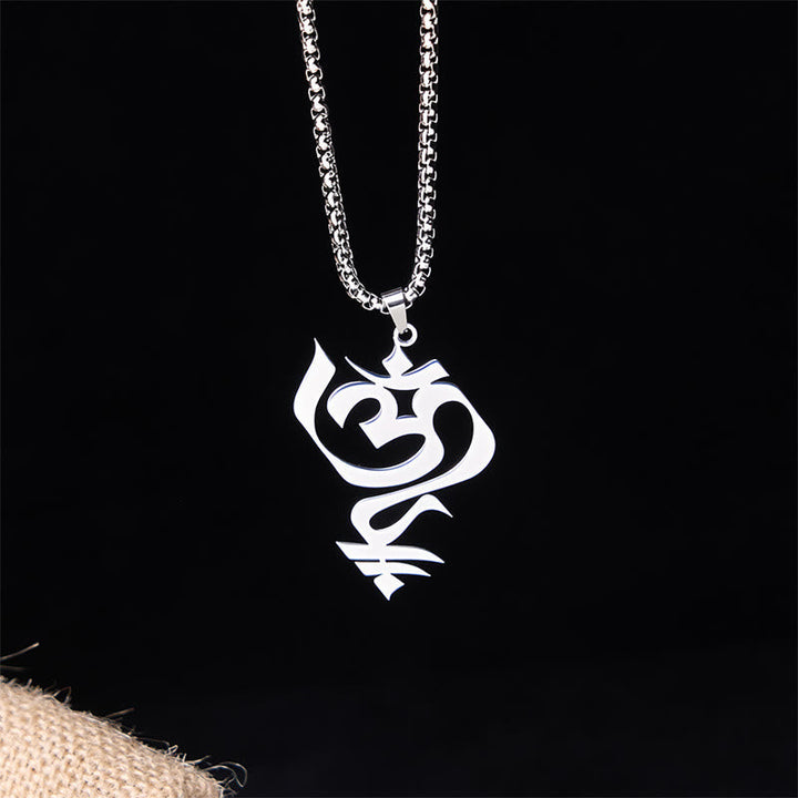Silberne Edelstahl Kette mit OM Symbol Anhänger Om Geometrie Schmuck