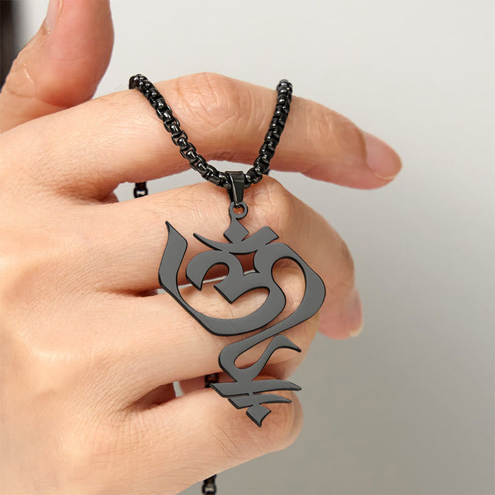 Schwarze Edelstahl Kette mit Om Symbol Anhänger geometrisches Design