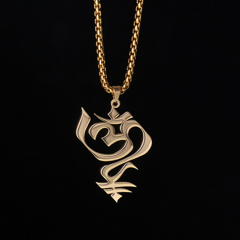 Goldene Edelstahl Kette mit OM Symbol Anhänger Schmuck