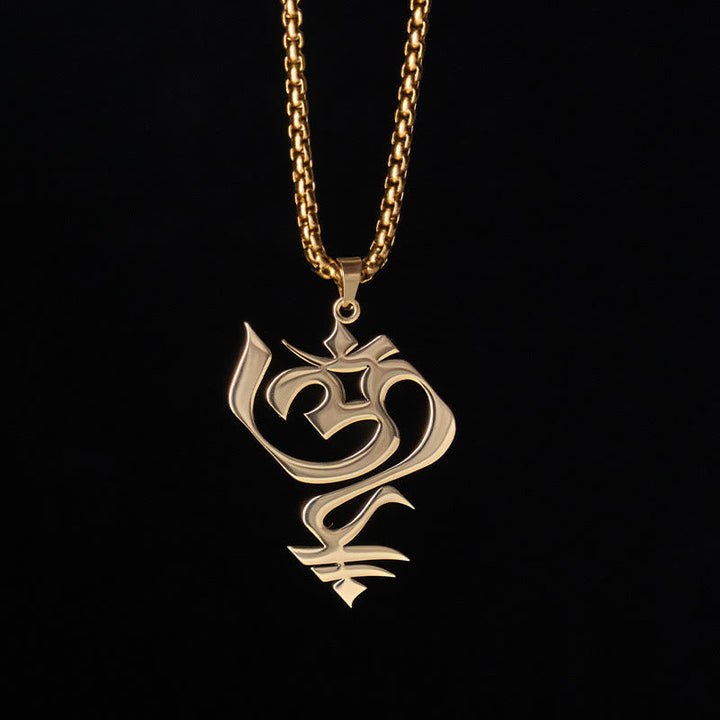 Goldene Edelstahl Kette mit OM Symbol Anhänger Schmuck