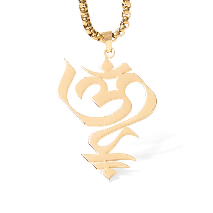 Goldene Kette mit Om Symbol Anhänger Edelstahl Geometrie