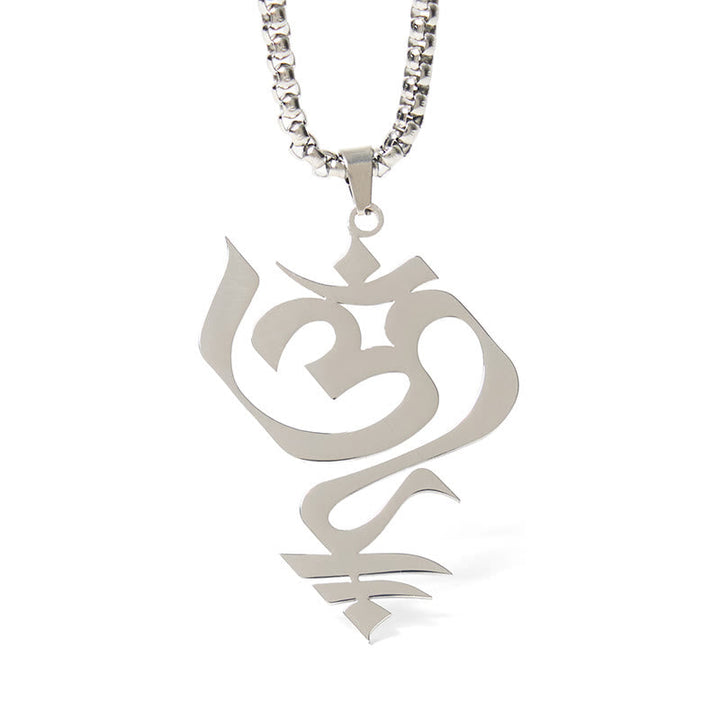 Om Symbol Edelstahl Kette Anhänger silbern geometrisches Design Halskette