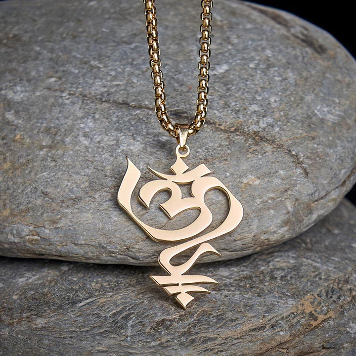 Goldene Kette Edelstahl Om Symbol Anhänger Geometrie Naturstein