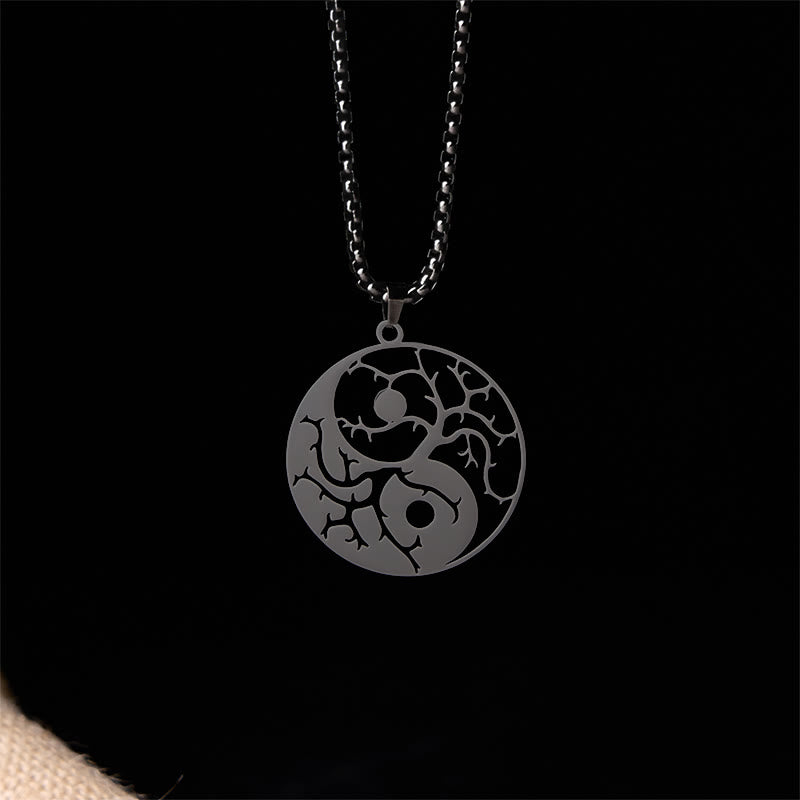 Edelstahl Kette Yin Yang Hohlraum Anhänger Balance Schmuck