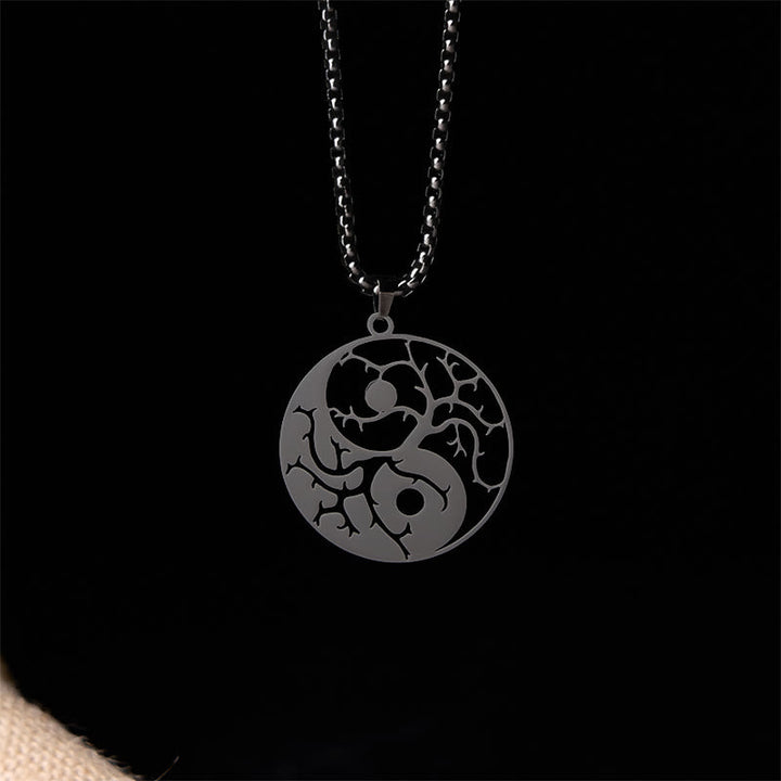 Edelstahl Kette Yin Yang Hohlraum Anhänger Balance Schmuck