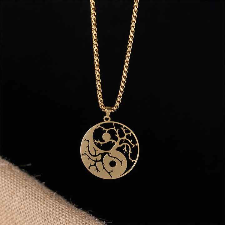 Goldene Edelstahl Kette mit Yin Yang Anhänger Hohlraum Balance Design