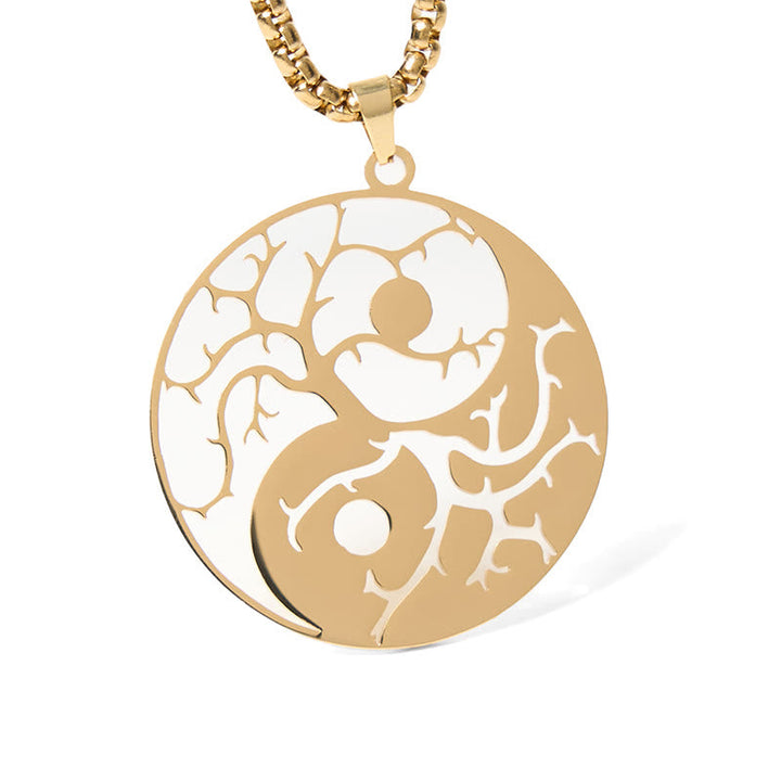 Goldene Yin Yang Kette Edelstahl Anhänger Balance Hohlraum Meditation