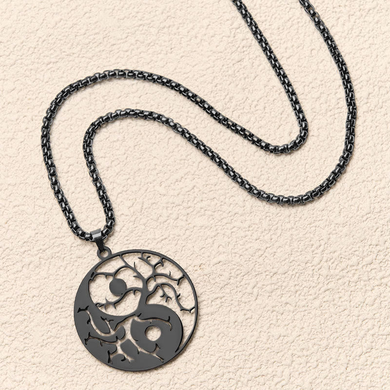 Schwarze Edelstahl Yin Yang Kette Hohlraum Balance Anhänger Schmuck