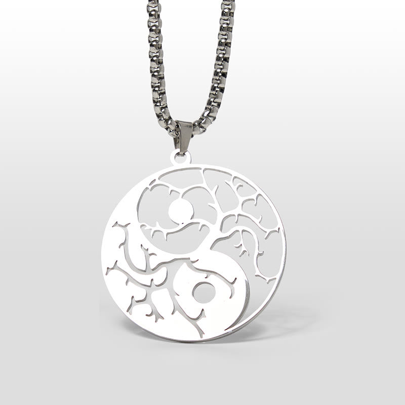 Silberne Edelstahl Kette mit Yin Yang Hohlraum Balance Anhänger
