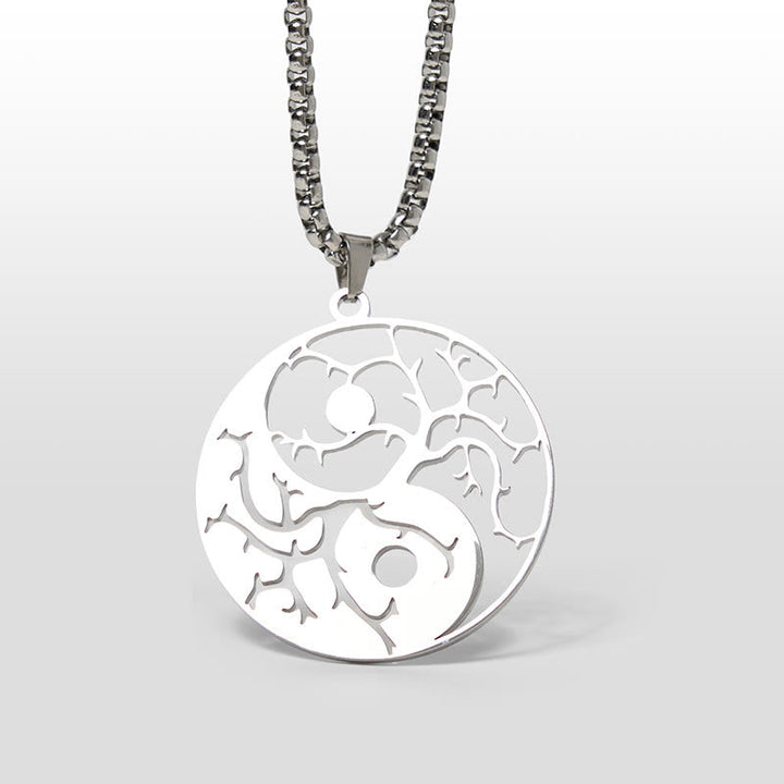 Silberne Edelstahl Kette mit Yin Yang Hohlraum Balance Anhänger