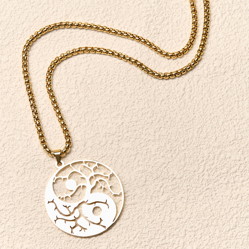 Goldene Edelstahl Kette Yin Yang Hohlraum Anhänger Balance Design