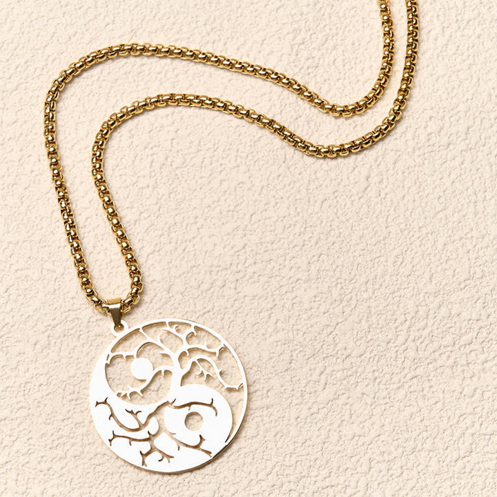 Goldene Edelstahl Kette Yin Yang Hohlraum Anhänger Balance Design