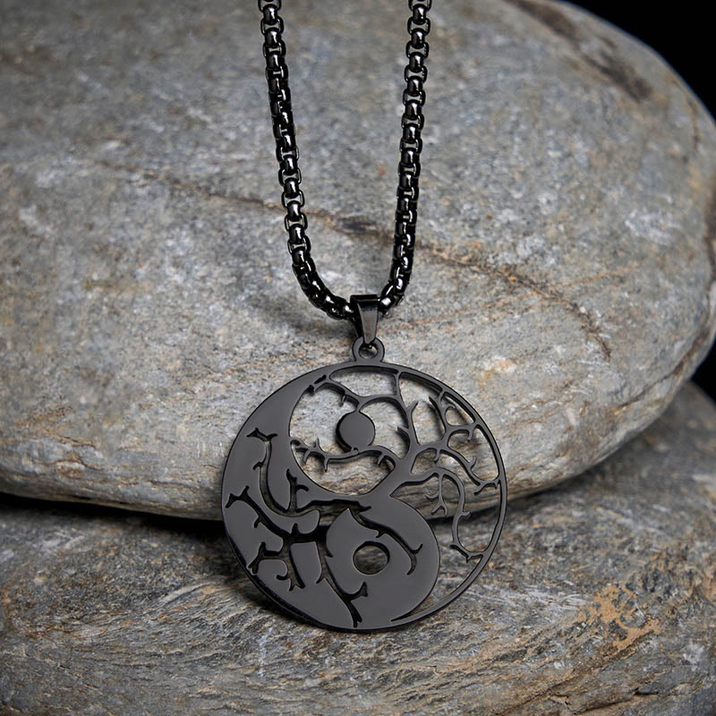 Schwarze Edelstahl Yin Yang Kette mit Hohlraum Anhänger Balance Symbol