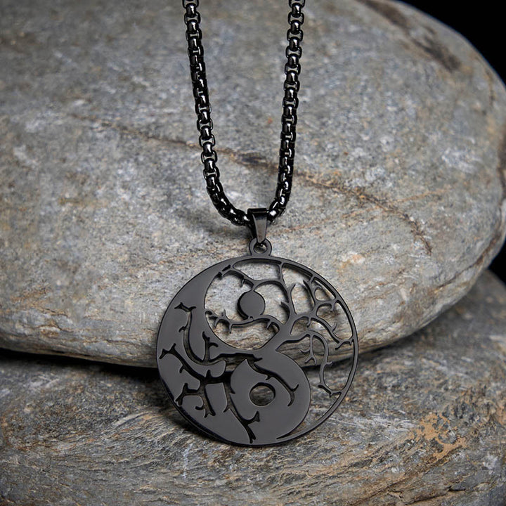 Schwarze Edelstahl Yin Yang Kette mit Hohlraum Anhänger Balance Symbol