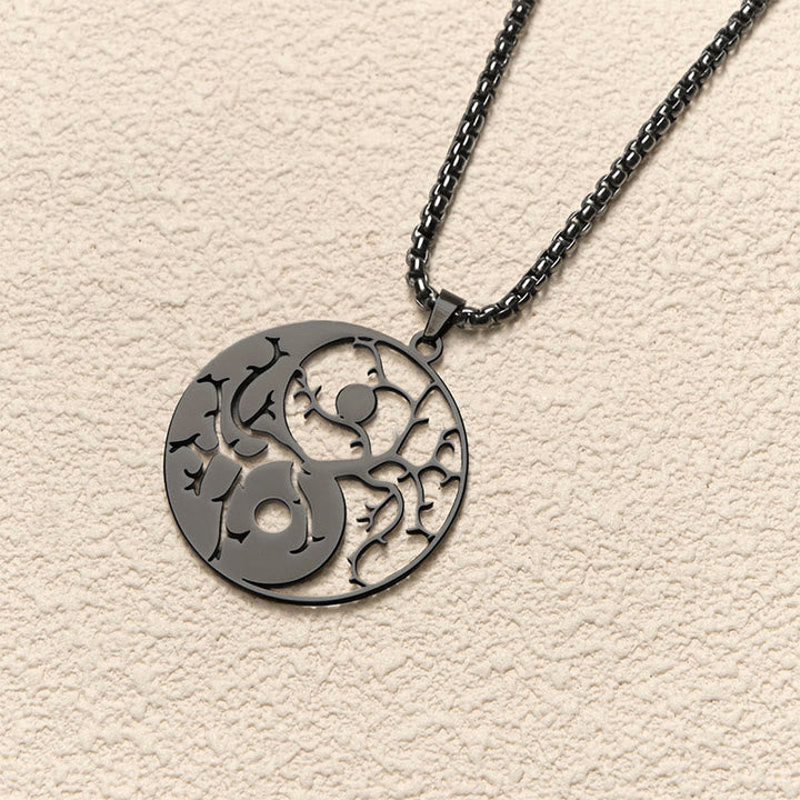 Schwarze Edelstahl Yin Yang Kette Hohlraum Balance Anhänger