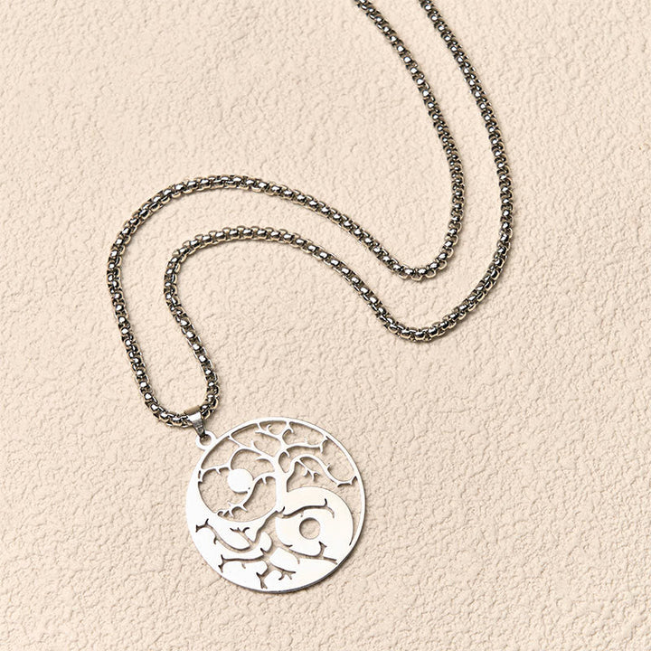 Silberne Edelstahl Kette mit offenem Yin Yang Anhänger Hohlraum Balance