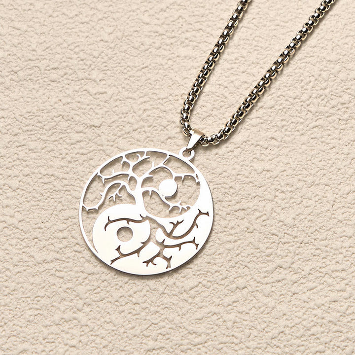 Edelstahl Kette mit Yin Yang Hohlraum Anhänger Balance Meditation