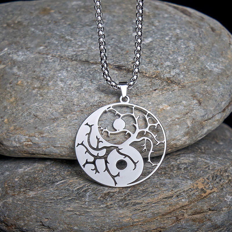 Silberne Edelstahl Kette Yin Yang Hohlraum Anhänger Balance