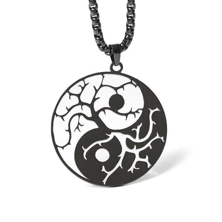 Edelstahl Kette Yin Yang Baum Anhänger schwarz Hohlraum Balance Halskette
