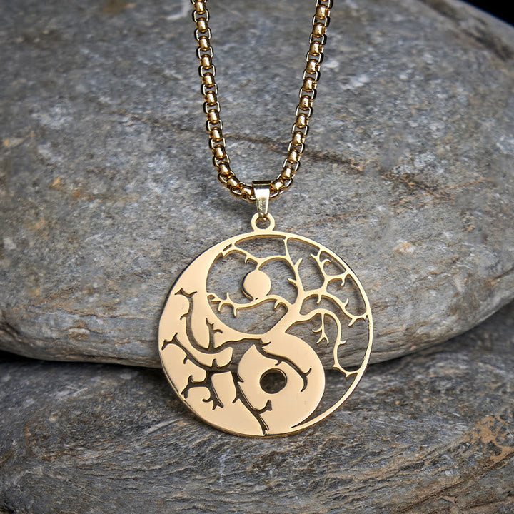 Edelstahl Kette Yin Yang Hohlraum Balance Anhänger Naturstein