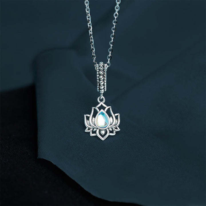 Mondstein Lotus Kette 925er Silber Anhänger Heilung Chakra