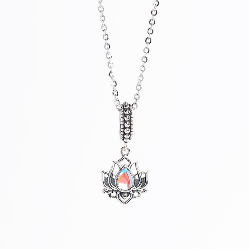 Mondstein Lotus Kette 925er Silber Anhänger rot Heilung Energie