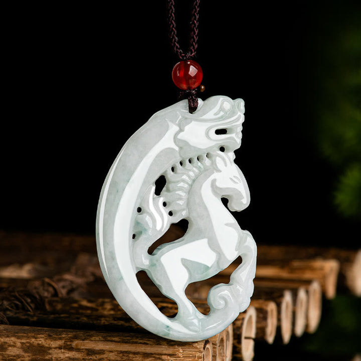 Jade Kette Drachen Anhänger weiß Naturstein Chinesisch Wohlstand