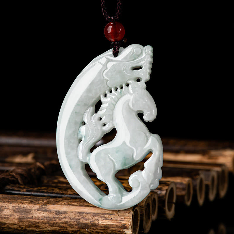 Jade Drachen Kette weißer Naturstein Anhänger Chinesisch Wohlstand Symbol