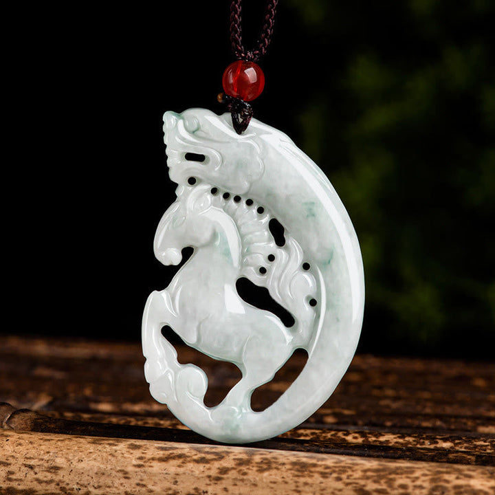 Jade Kette Drachen Anhänger weißer Naturstein chinesisch Wohlstand