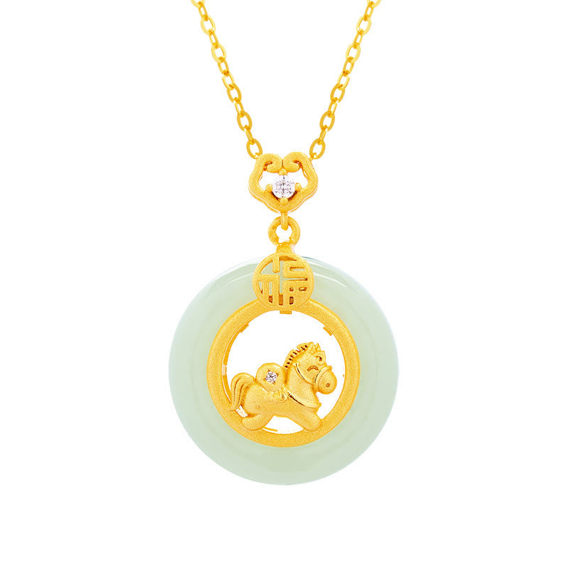 Jade Pferd Kette Schnalle vergoldet eleganter Anhänger Glück Naturstein
