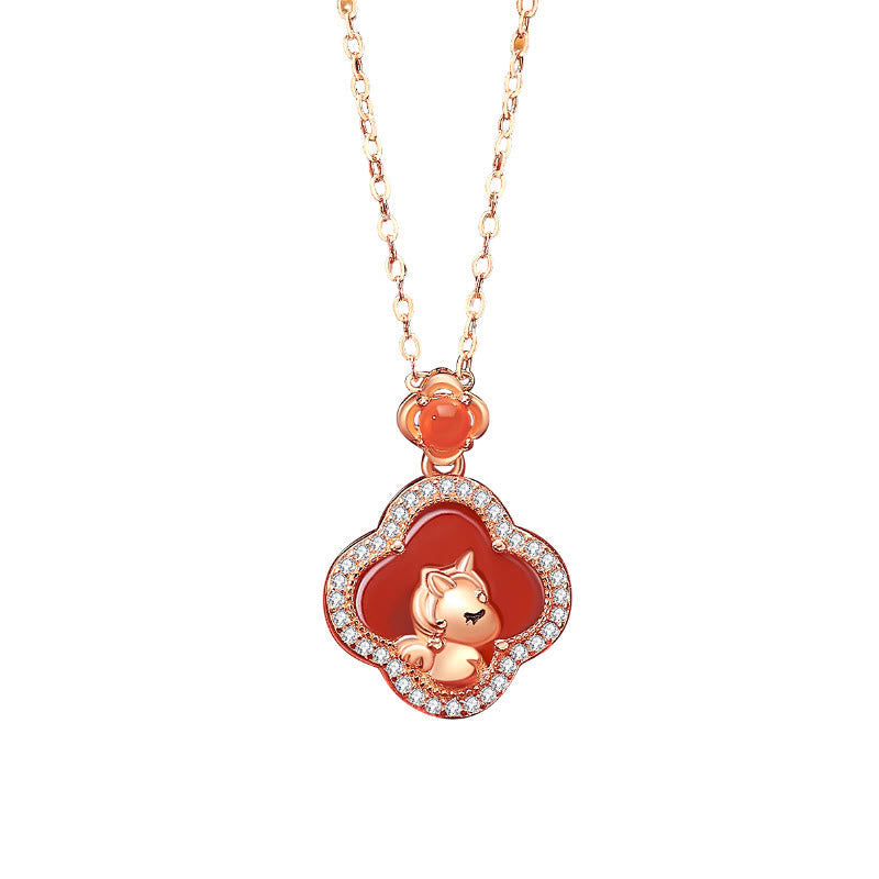 Rote Achat Kleeblatt Kette 925er Silber Anhänger Liebe