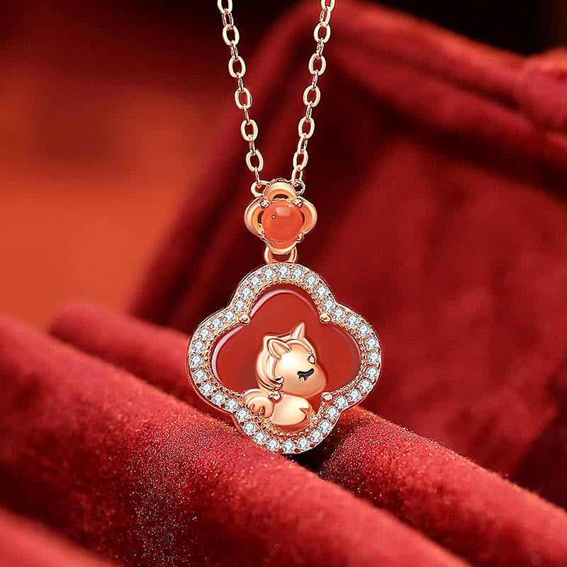 Kette Roter Achat Kleeblatt 925er Silber Anhänger elegant Liebe