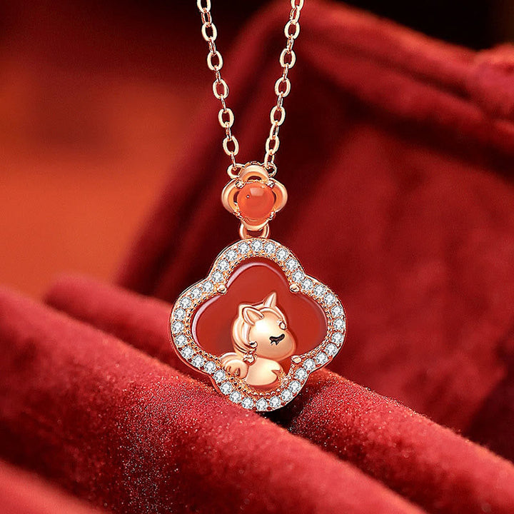 Kette Roter Achat Kleeblatt 925er Silber Anhänger elegant Liebe