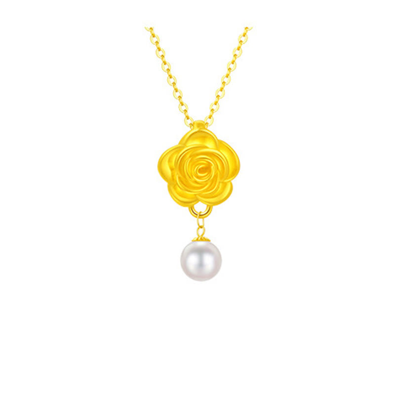 Vergoldete Kette Perle Kamelie 999er Silber mit weißer Perle Anhänger