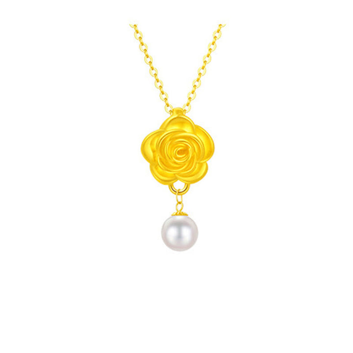 Vergoldete Kette Perle Kamelie 999er Silber mit weißer Perle Anhänger