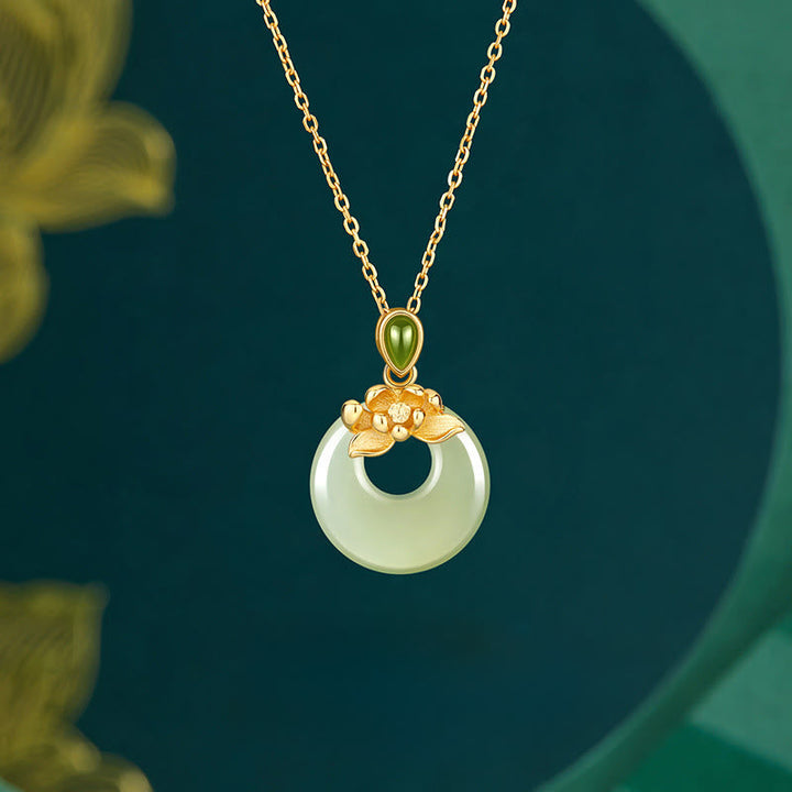 Grüne Hetian-Jade Kette 925er Silber vergoldet eleganter Anhänger Glück
