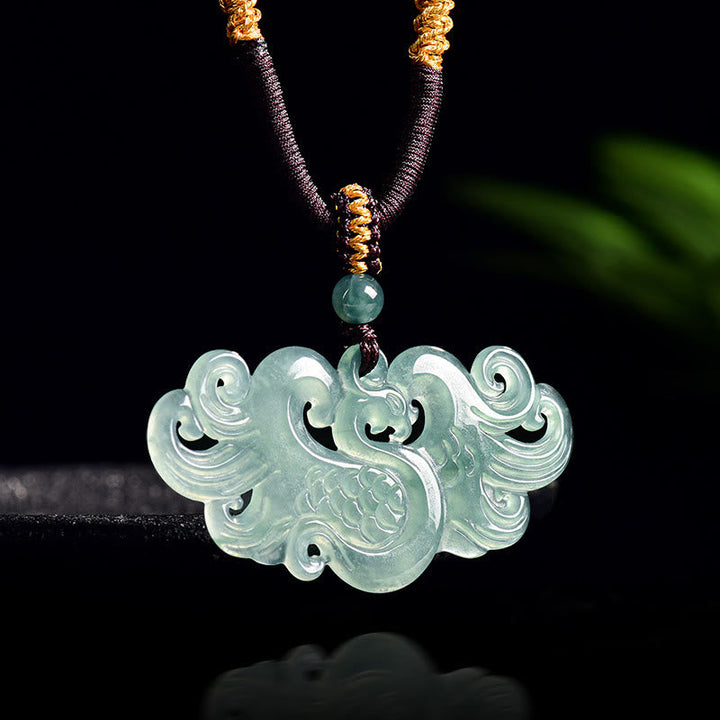 Grüne Jade Kette mit Phönix Anhänger Chinesisch Symbol Glück
