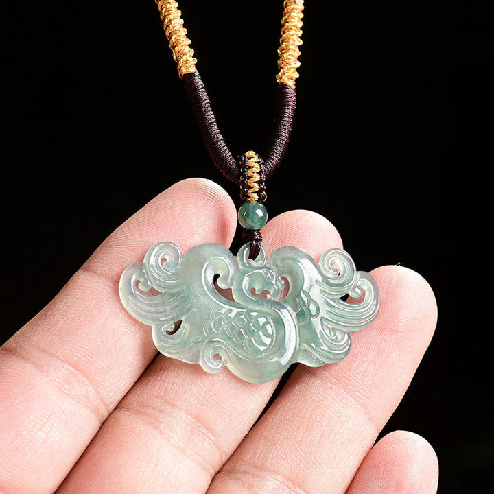 Jade Kette Phönix Anhänger chinesisches Glück grüner Naturstein