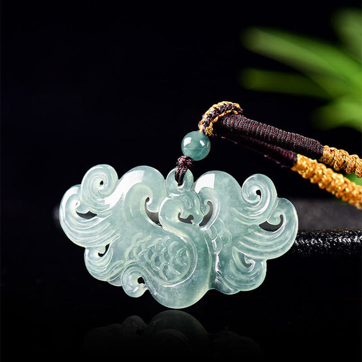 Grüne Jade Phönix Kette Chinesisch Glück Naturstein Anhänger