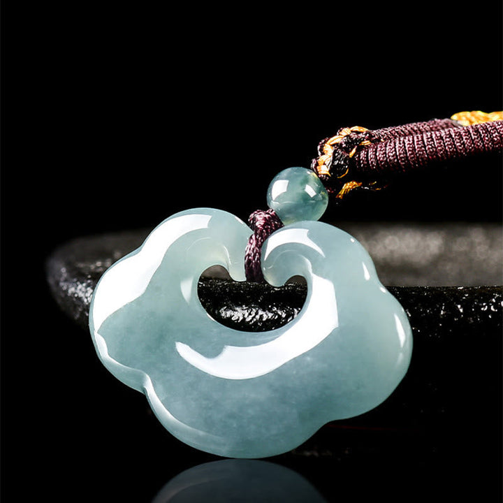 Jade Ruyi Glückszeichen Kette grüner Naturstein Anhänger Glück Symbol