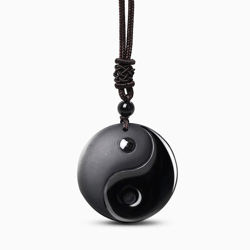 Schwarze Obsidian Kette mit Yin Yang Anhänger natürlicher Schutzstein