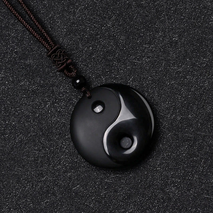 Schwarze Yin Yang Kette Obsidian Anhänger Schutz Naturstein