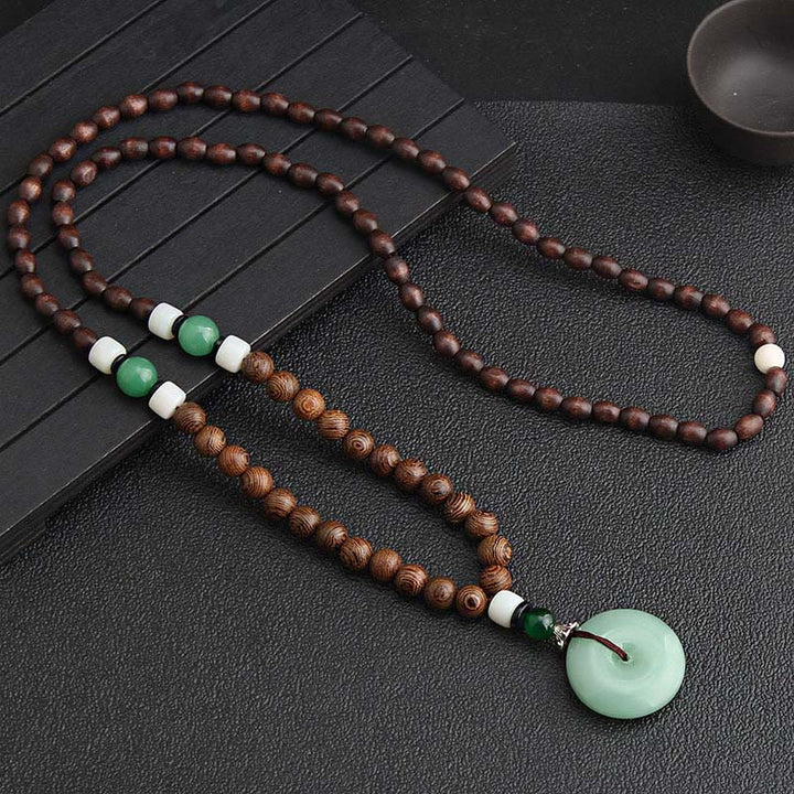 Wenge-Holz Kette mit grüner Jade Buddha-Schnalle Frieden Anhänger