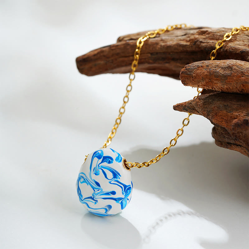 Blaue Wassertropfen Kette Kupfer Anhänger Buddha Heilung Schmuck elegant