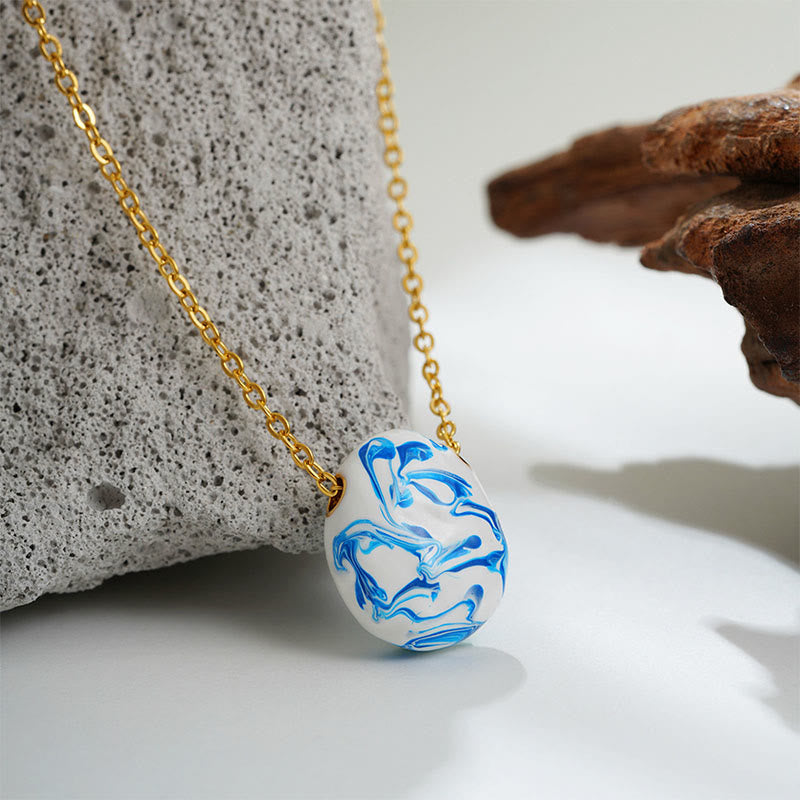Wassertropfen Anhänger Kette gold blau weiß Heilung Buddha Meditationsschmuck
