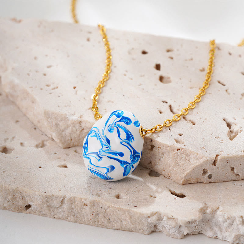 Blaue Wassertropfen Kette Heilung Anhänger Goldkettchen Keramik Schmuck