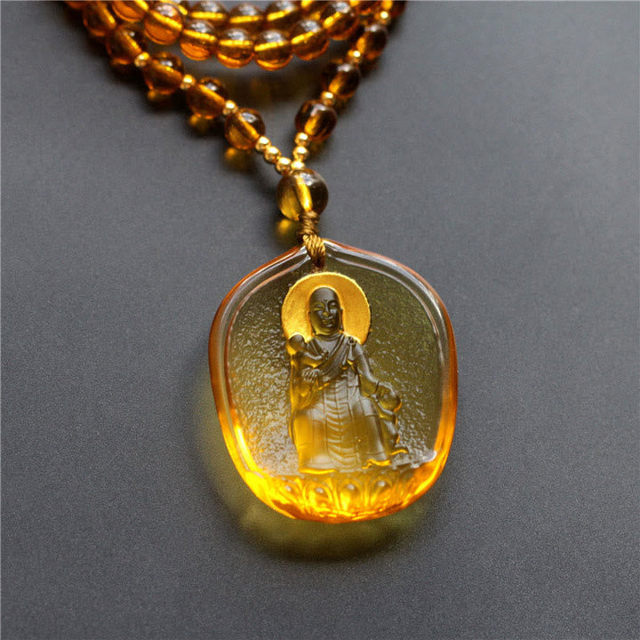 Kette Liuli-Kristall Ksitigarbha Bodhisattva Perlenenkette goldener Buddha Anhänger elegant