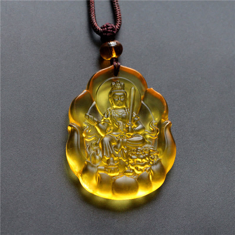 Kette Liuli-Kristall Buddha Anhänger Bernstein Schutz chinesisches Amulett
