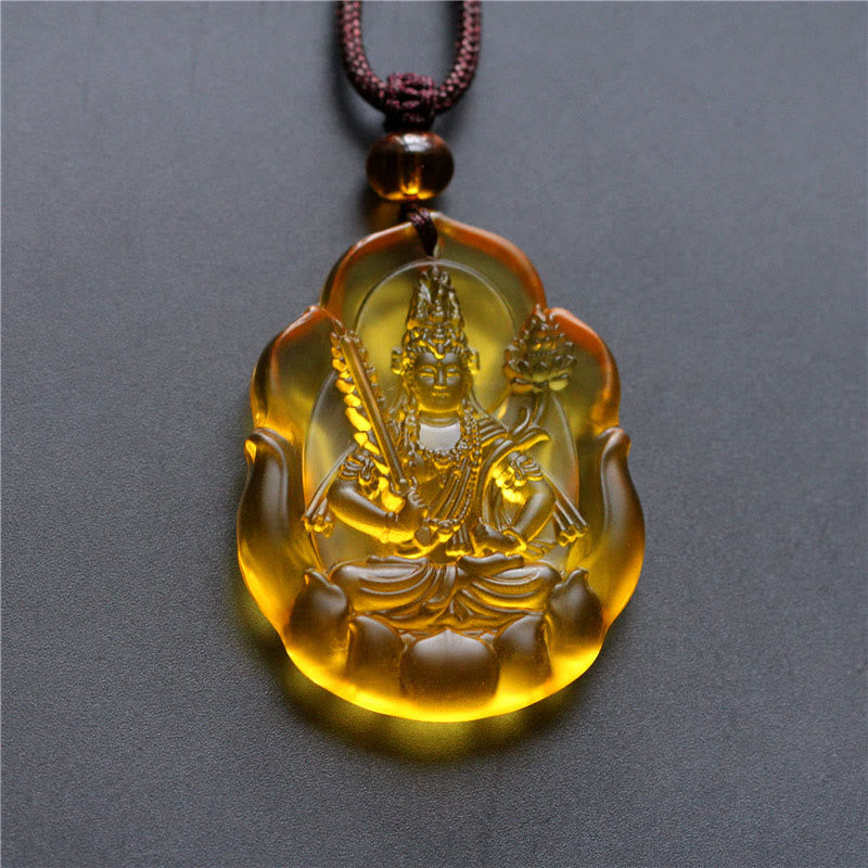Liuli-Kristall Kette mit vergoldetem Geburtsbuddha Anhänger Schutzstein